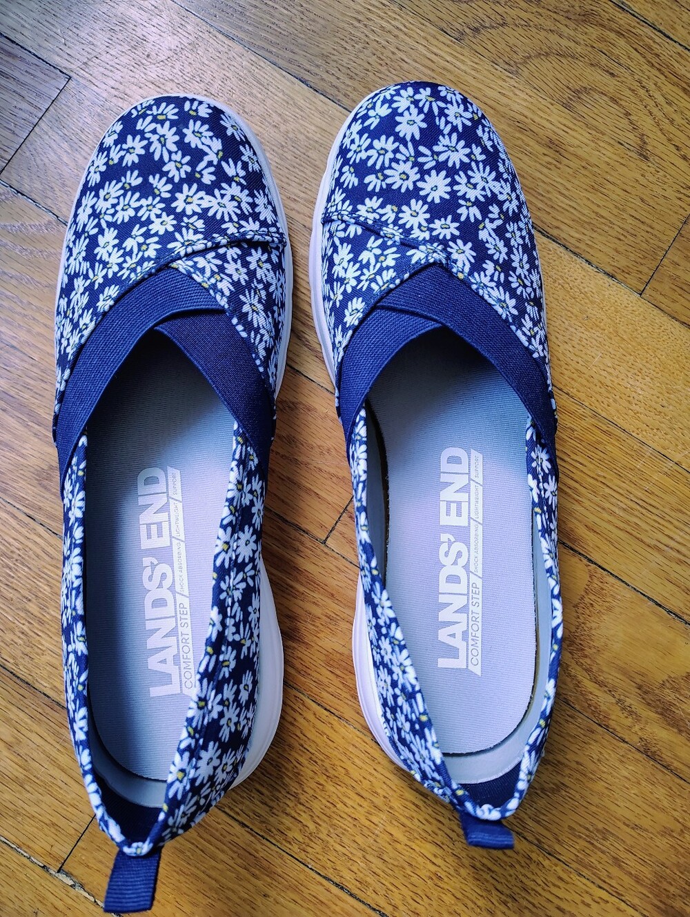 Lands' End Navy and White Floral Slip-On Sneakers Size 9